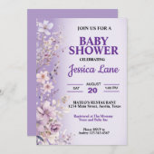 美しい紫色の花赤ちゃんシャワー 招待状 (正面/裏面)