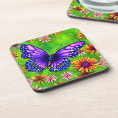 美しい紫色の蝶の花草原 コースター (左側)