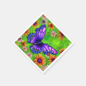 美しい紫色の蝶の花草原 スタンダードカクテルナプキン (角)