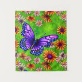 美しい紫色の蝶の花草原 タペストリー (正面)