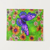 美しい紫色の蝶の花草原 タペストリー (正面(横))