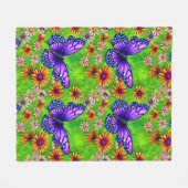 美しい紫色の蝶の花草原 フリースブランケット (正面(横))