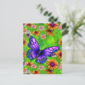 美しい紫色の蝶の花草原 ポストカード (スタンド正面)