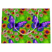 美しい紫色の蝶の花草原 ラージペーパーバッグ (正面)