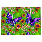 美しい紫色の蝶の花草原 ラージペーパーバッグ (裏面)