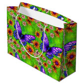 美しい紫色の蝶の花草原 ラージペーパーバッグ (裏面アングル)