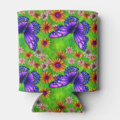 美しい紫色の蝶の花草原 缶クーラー (裏面)