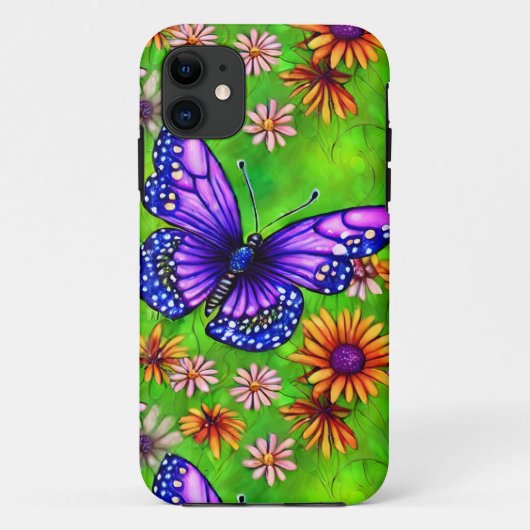 美しい紫色の蝶の花草原 Case-Mate iPhoneケース (裏面)
