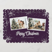 美しい紫色の銀の雪の結晶フォトクリスマス シーズンカード (正面/裏面)