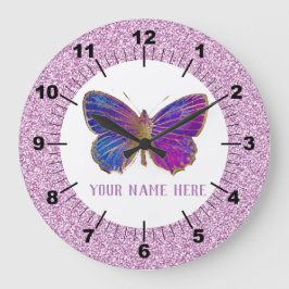 美しい紫：金ゴールド蝶 ラージ壁時計