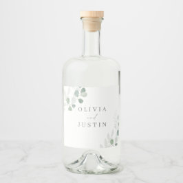 美しい結婚と緑の葉のエレガンス結婚 リキュールボトルラベル