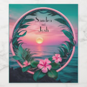 美しい結婚トロピカルフラワーサンセットリース ワインラベル (シングルラベル)