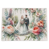 美しい結婚フローラと新郎新婦抱き枕 ラージペーパーバッグ (正面)