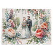 美しい結婚フローラと新郎新婦抱き枕 ラージペーパーバッグ (裏面)