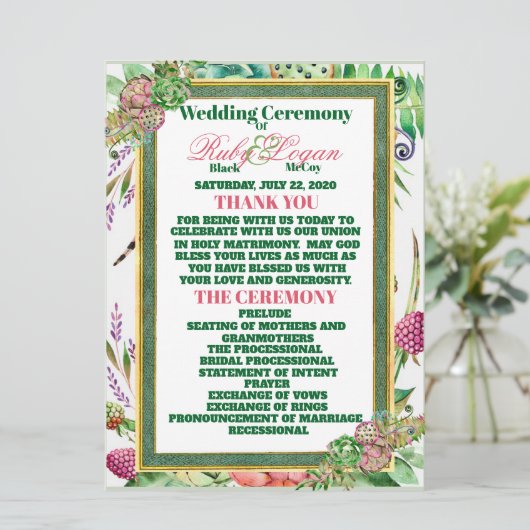 美しい結婚多肉料理のカード 招待状 (スタンド正面)