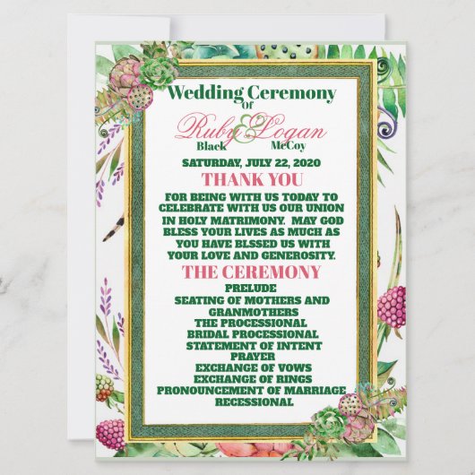 美しい結婚多肉料理のカード 招待状 (正面)