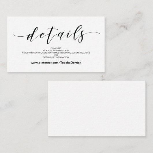 美しい結婚式のウェブサイトはエンクロージャカードを詳しく述べます エンクロージャーカード (正面/裏面)