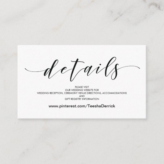 美しい結婚式のウェブサイトはエンクロージャカードを詳しく述べます エンクロージャーカード (正面)