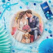 美しい結婚式のカップル 水彩画 ペーパープレート (パーティー)