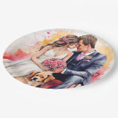 美しい結婚式のカップル 水彩画 ペーパープレート (アングル)