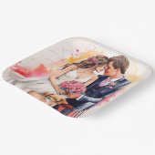 美しい結婚式のカップル 水彩画 ペーパープレート (傾斜あり)