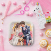美しい結婚式のカップル 水彩画 ペーパープレート (パーティー)