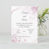 美しい結婚式の招待状、ピンクの花 招待状 (スタンド正面)