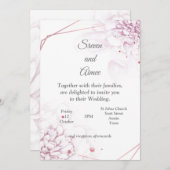 美しい結婚式の招待状、ピンクの花 招待状 (正面/裏面)