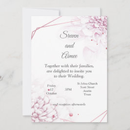 美しい結婚式の招待状、ピンクの花 招待状