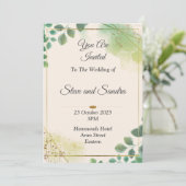 美しい結婚式の招待状, 緑の水彩 招待状 (スタンド正面)