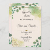 美しい結婚式の招待状, 緑の水彩 招待状 (正面/裏面)