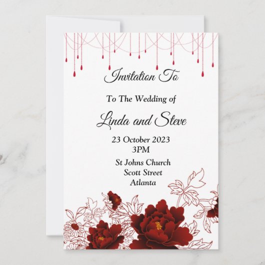 美しい結婚式の招待状, 赤い花 招待状 (正面)