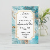 美しい結婚式の招待状, 青と金のマーブル 招待状 (スタンド正面)