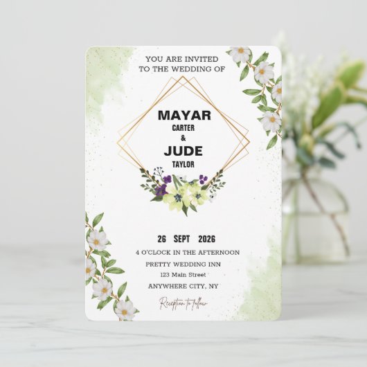 美しい結婚式招待状デザイン – 顧客への簡単 招待状 (スタンド正面)