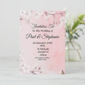 美しい結婚式招待状、ピンクと白 招待状 (スタンド正面)