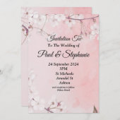 美しい結婚式招待状、ピンクと白 招待状 (正面/裏面)