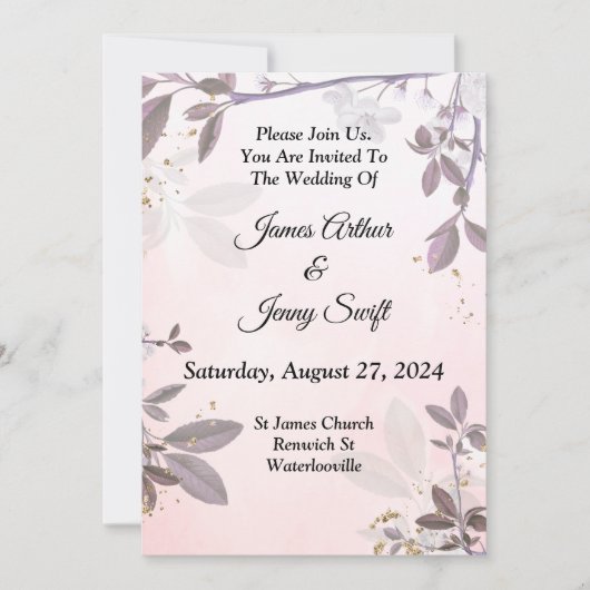 美しい結婚式招待状、ピンクのフローラ 招待状 (正面)