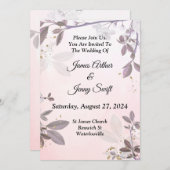 美しい結婚式招待状、ピンクのフローラ 招待状 (正面/裏面)