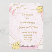 美しい結婚式招待状、ピンクのマーブル模様 招待状 (正面/裏面)