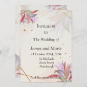 美しい結婚式招待状、秋の落ち葉 招待状 (正面/裏面)