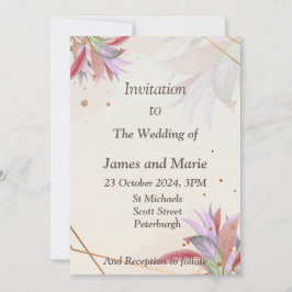 美しい結婚式招待状、秋の落ち葉 招待状