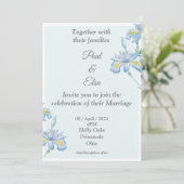 美しい結婚式招待状、青、青の花 招待状 (スタンド正面)