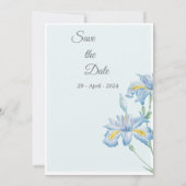 美しい結婚式招待状、青、青の花 招待状 (裏面)