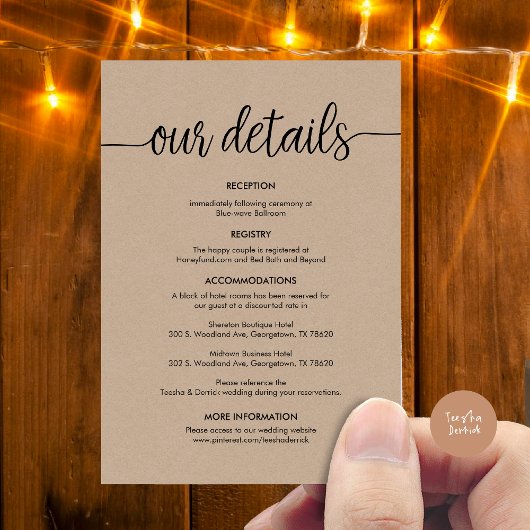 美しい結婚我々の詳細、黒素朴インク エンクロージャーカード