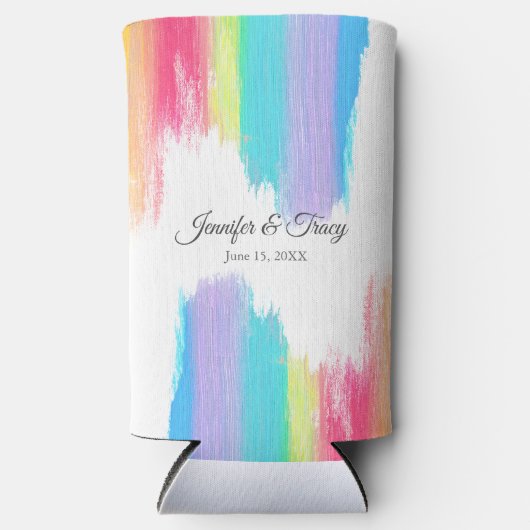 美しい結婚虹パーソナライズされたの スリム缶クーラー (正面)
