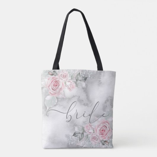 美しい絵を描ピンクのバラ花嫁はだしの花嫁™ トートバッグ (裏面)