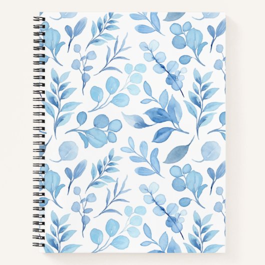 美しい絵を描手の青と白の植物 ノートブック (正面)