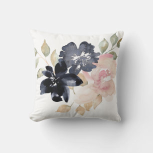 美しい絵を描水色の花が散る クッション