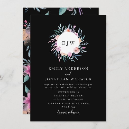 美しい絵を描花リース結婚式招待状 招待状 (正面/裏面)