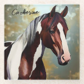 美しい絵を描馬 ガラスコースター (正面)